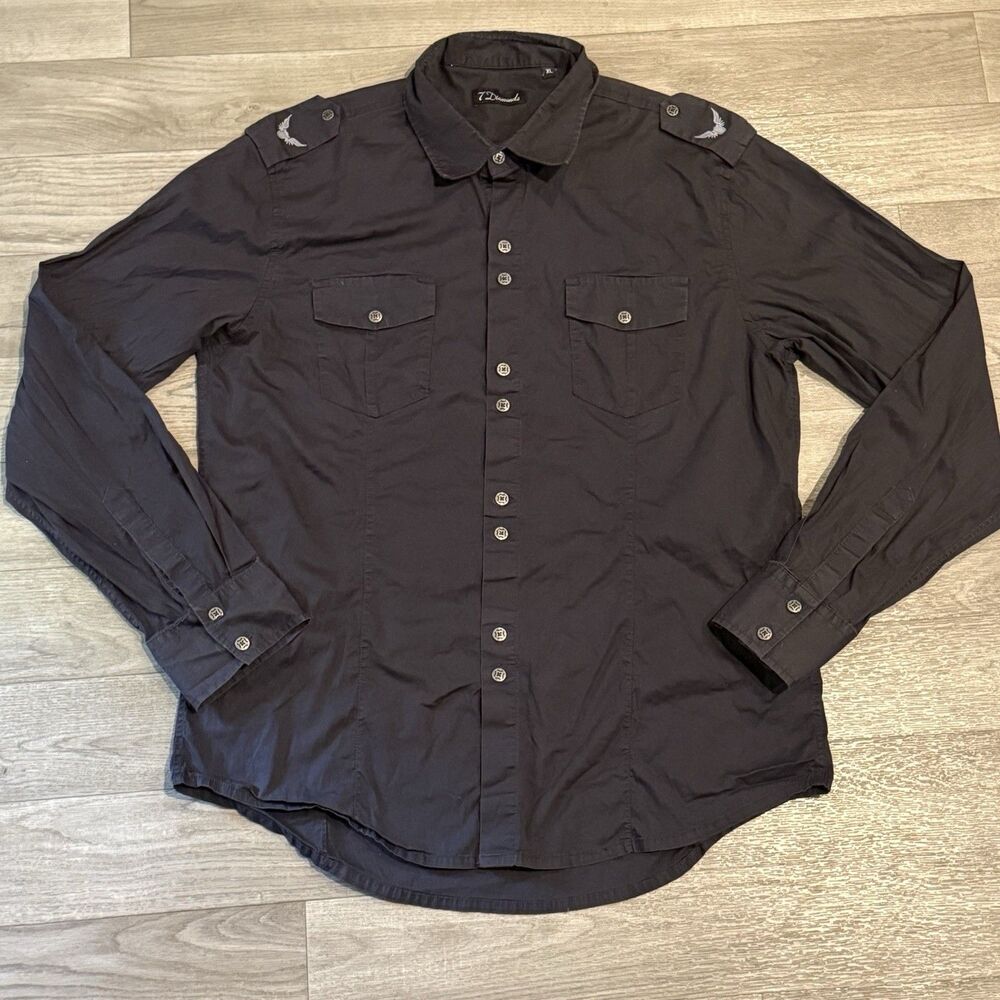 7 Diamonds Button Down Mens XL Black Textured Long Sleeve Stretch Shirt